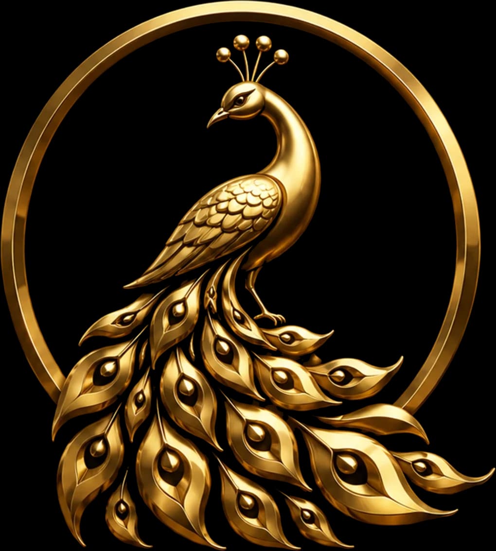Moyur Pankhi emblem — a golden peacock within a ring
